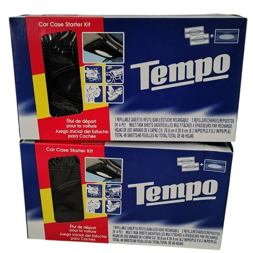 Tempo Car Sunvisor Tissue Case Starter Kit Refillable + 2 Refills 2 Packs NOS